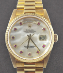 Day Date 36mm President in Yellow Gold with Fluted Bezel  on President Bracelet with Mother of Pearl Ruby Diamond Dial