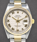 Datejust 2-Tone 36mm in Steel with Yellow Gold Smooth Bezel on Oyster Bracelet with Ivory Pyramid Roman Dial