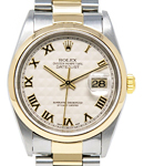 Datejust 2-Tone 36mm in Steel with Yellow Gold Smooth Bezel on Oyster Bracelet with Ivory Pyramid Roman Dial