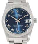 Datejust MIdsize 31mm in Steel with Smooth Bezel on Steel Oyster Bracelet with Blue Roman Dial