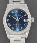 Datejust MIdsize 31mm in Steel with Smooth Bezel on Steel Oyster Bracelet with Blue Roman Dial