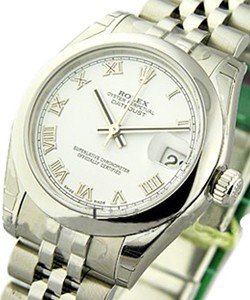Mid Size 31mm Datejust in Steel with Smooth Bezel on Bracelet with White Roman Dial