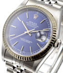 Datejust 36mm in Steel with White Gold Fluted Bezel on Jubilee Bracelet with Blue Stick Dial