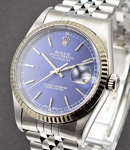 Datejust 36mm in Steel with White Gold Fluted Bezel on Jubilee Bracelet with Blue Stick Dial