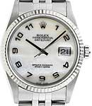 Datejust 36mm in Steel with White Gold Fluted Bezel on Jubilee Bracelet with White MOP Arabic Dial