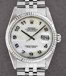 Datejust 36mm in Steel with White Gold Fluted Bezel on Jubilee Bracelet with White MOP Arabic Dial