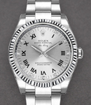 Air king - 34mm - White Gold Fluted Bezel on Oyster Bracelet with Silver Roman and Diamond Dial