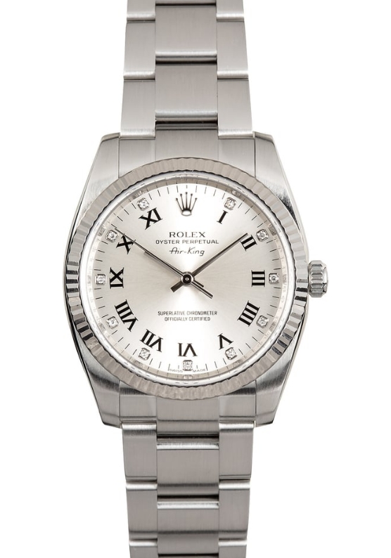 Pre-Owned Rolex Air king - 34mm - White Gold Fluted Bezel