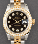 Ladies 2-Tone Datejust in Steel with Yellow Gold Diamond Bezel on Steel and Yellow Gold Jubilee Bracelet with Black Diamond Dial