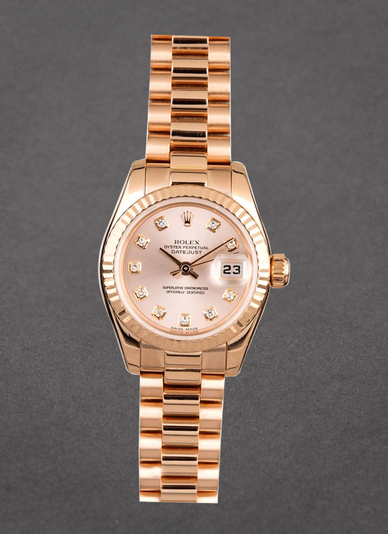 Pre-Owned Rolex Ladies President in Rose Gold with Fluted Bezel