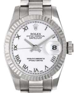 Ladies President in White Gold with Fluted Bezel on President Bracelet with White Roman Dial