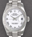 Ladies President in White Gold with Fluted Bezel on President Bracelet with White Roman Dial