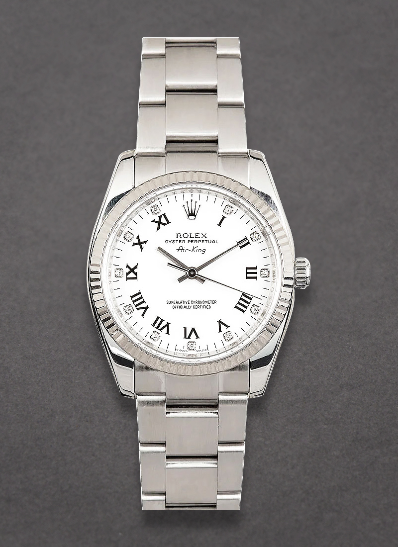 Pre-Owned Rolex Air King 34mm in Steel with White Gold Fluted Bezel