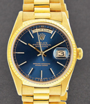 President Day Date 36mm in Yellow Gold with Fluted Bezel on President Bracelet with Blue Stick Dial