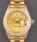 Ladies 26mm President in Yellow Gold with Aftermarket Diamond Bezel on President Bracelet with Champagne Dial with Added Diamonds