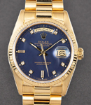 Day Date 36mm President in Yellow Gold with Fluted Bezel on President Bracelet with Blue Diamond Dial