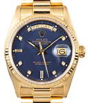 Day Date 36mm President in Yellow Gold with Fluted Bezel on President Bracelet with Blue Diamond Dial