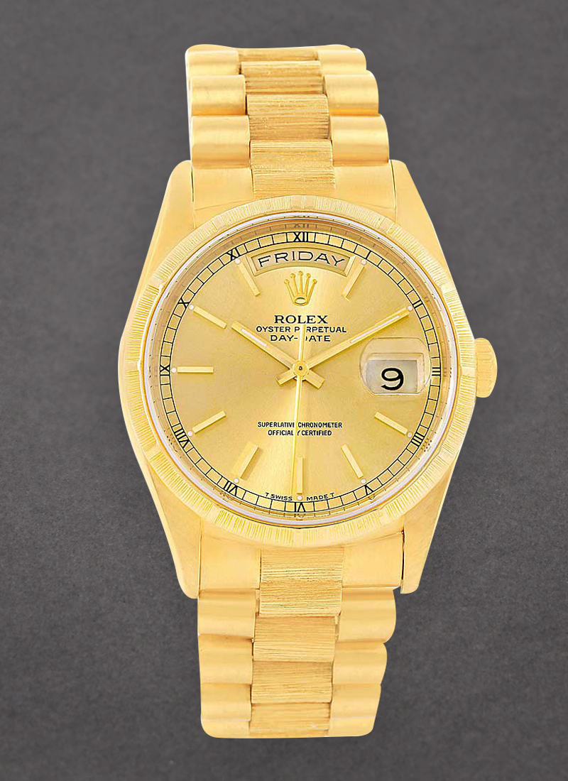 Pre-Owned Rolex Day Date President 36mm in Yellow Gold with Bark Bezel