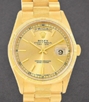 Day Date President 36mm in Yellow Gold with Bark Bezel on Yellow Gold Bark President Bracelet with Champagne Stick Dial