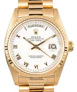 Day-Date 36mm President in Yellow Gold with Fluted Bezel on President Bracelet with White Roman Dial