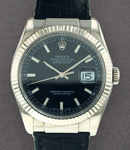 Datejust 36mm in White Gold with Fluted Bezel on Strap with Black Stick Dial