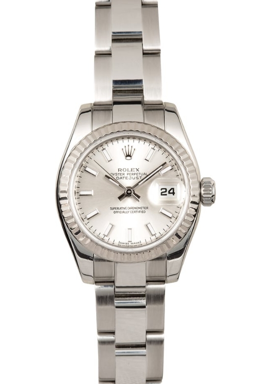 Datejust Lady's in Steel with White Gold Fluted Bezel on Steel Oyster Bracelet with Silver Stick Dial