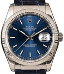 Datejust 36mm in White Gold with Fluted Bezel on Strap with Blue Stick Dial