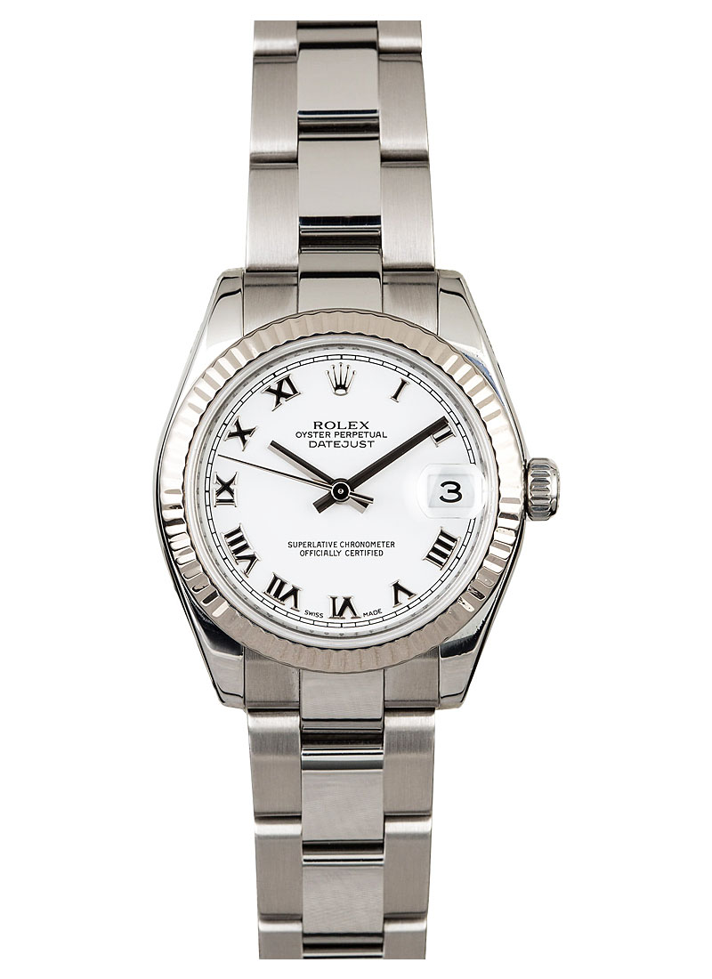 Pre-Owned Rolex Datejust Midsize in Steel with White Gold Fluted Bezel