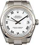 Datejust Midsize in Steel with White Gold Fluted Bezel on Oyster Bracelet with White Roman Dial