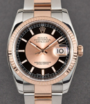 2-Tone Datejust 36mm with Rose Gold Fluted Bezel on Oyster Bracelet with Black and Rose Gold Stick Dial