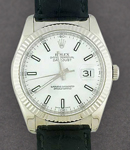 Datejust 36mm in White Gold with Fluted Bezel on Strap with White Stick Dial