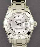 Masterpiece Lady's in White Gold with 12 Diamond Bezel on Pearlmaster Bracelet with Silver Roman Dial