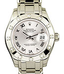 Masterpiece Lady's in White Gold with 12 Diamond Bezel on Pearlmaster Bracelet with Silver Roman Dial