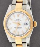 Datejust 26mm in Steel with Yellow Gold Fluted Bezel on Oyster Bracelet with White Luminous Stick Dial