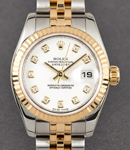 Datejust 26mm in Steel with Yellow Gold Fluted Bezel on Jubilee Bracelet with White Diamond Dial