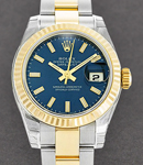 Datejust 26mm in Steel with Yellow Gold Fluted Bezel on Oyster Bracelet with Blue Luminous Stick Dial