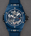 Big Bang MECA-10 45mm in Ceramic on Black and Blue Lined Structured Rubber Straps with Mat Blue Skeleton Dial