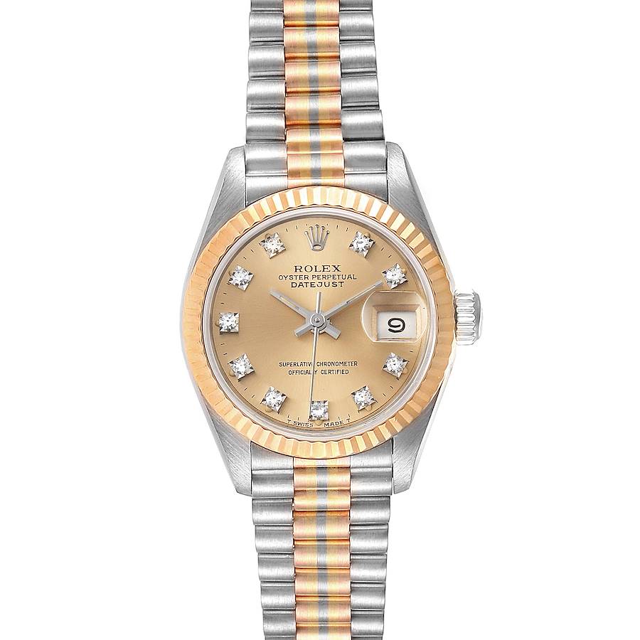 Pre-Owned Rolex Ladies President Tridor in White Gold with Yellow Gold Fluted Bezel