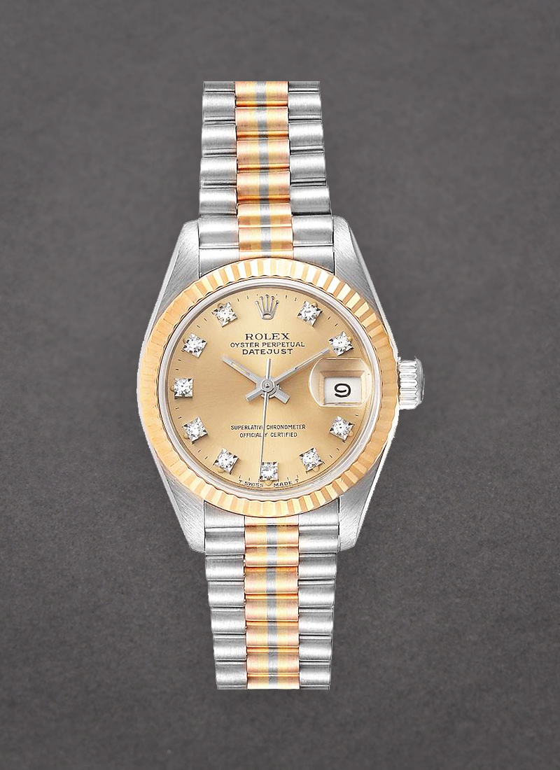 Pre-Owned Rolex Ladies President Tridor in White Gold with Yellow Gold Fluted Bezel