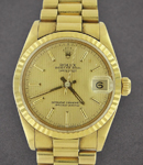 Midsize  President 31mm Yellow Gold with Fluted Bezel on President Bracelet with Champagne Tapestry Stick Dial