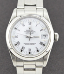 Datejust in Steel with White Gold Smooth Bezel on Steel Oyster Bracelet with White Roman Dial