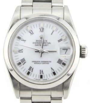 Datejust in Steel with White Gold Smooth Bezel on Steel Oyster Bracelet with White Roman Dial