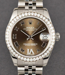 Datejust 31mm in Steel with White Gold Diamond Bezel on Bracelet with Bronze Roman Dial