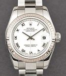 Datejust 36mm in Steel with White Gold Fluted Bezel on Bracelet with White Roman Dial