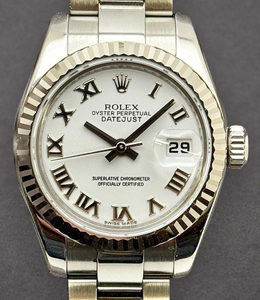 Datejust 36mm in Steel with White Gold Fluted Bezel on Bracelet with White Roman Dial