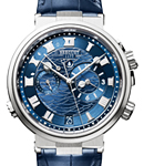 Classique Alarme Musicale 40mm in White Gold On Blue Alligator Leather Strap with Blue Roman Dial