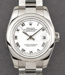 Datejust Ladies 26mm in Steel with Smooth Bezel on Steel Oyster Bracelet with White Roman Dial