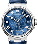 Marine 40mm Automatic in White Gold on Blue Alligator Leather Strap with Blue Roman Dial