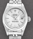 Datejust Ladies 26mm in Steel with White Gold Fluted Bezel on Jubilee Bracelet with Silver Tapestry stick Dial