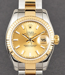 Datejust 2-Tone in Steel and Yellow Gold Fluted Bezel on Bracelet with Champagne Stick Dial